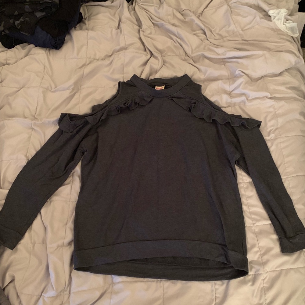 Cold shoulder ruffle sweater